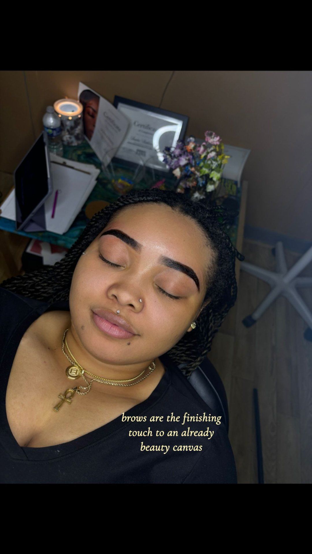 Finished brow shaping result at a Greenville, SC beauty studio
