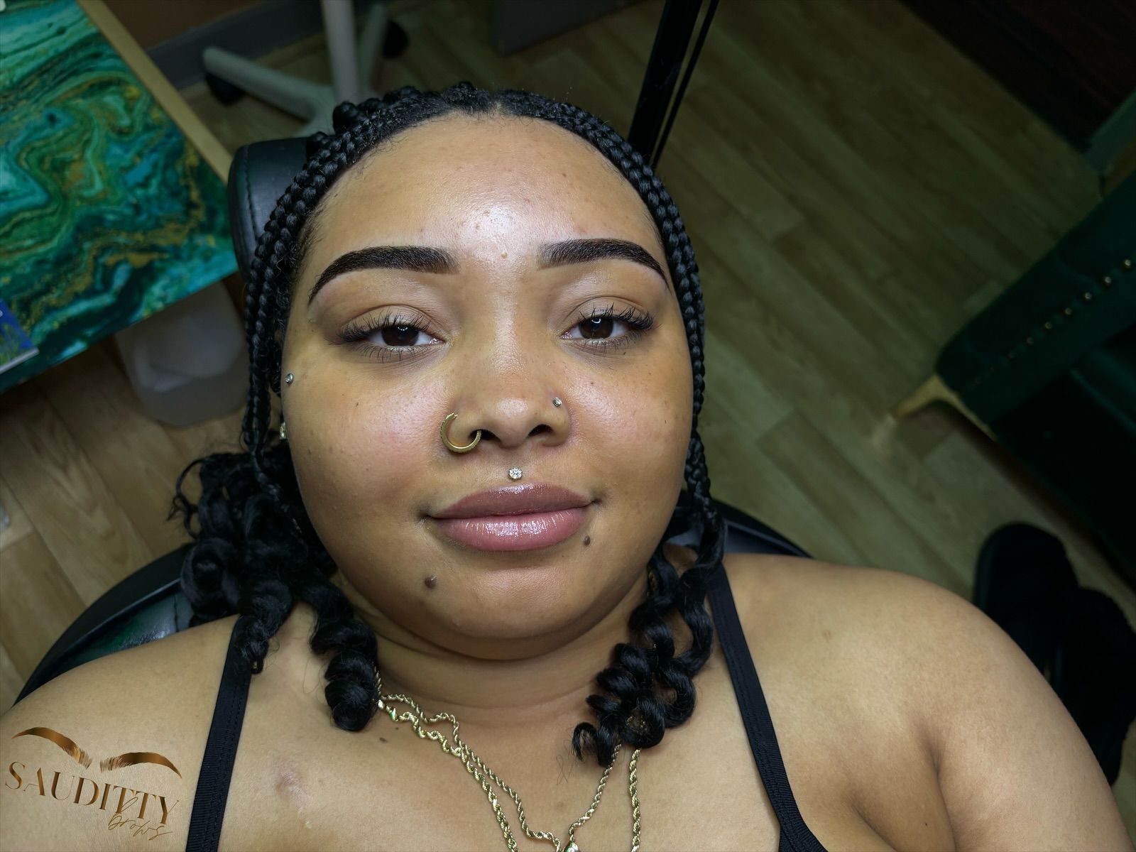 Brow mapping and shaping in progress at Sauditty Beauty in Greenville, SC